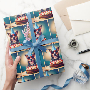 Papel De Presente Cachorro De Aniversário Com Bolo