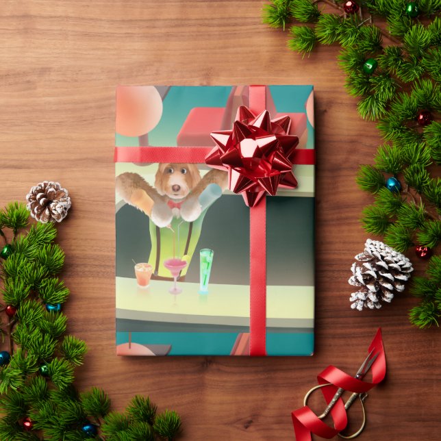 Papel De Presente Cachorro de Bartending no Bar Retroativo (Presente de Natal)