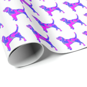 Papel De Presente Cachorro de Beagle Silhouette Rosa/Presente Branco