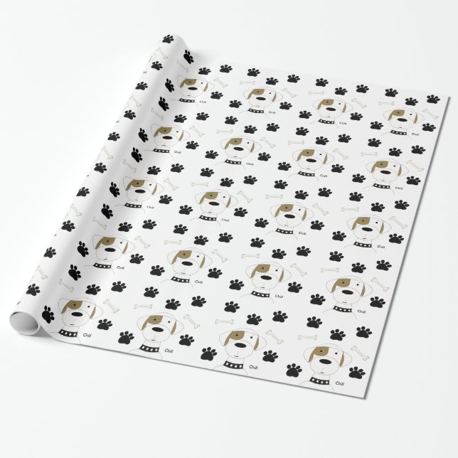 Papel De Presente Cachorro de Desenho Animado com Pegadas de Pata (Desenrolado)