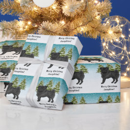 Papel De Presente Cachorro de Desenho Animado Fofo Pug Preto Florest