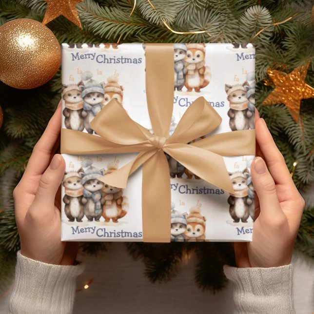 Papel De Presente Cachorro de inverno Aquarela Feliz Natal (Criador carregado)