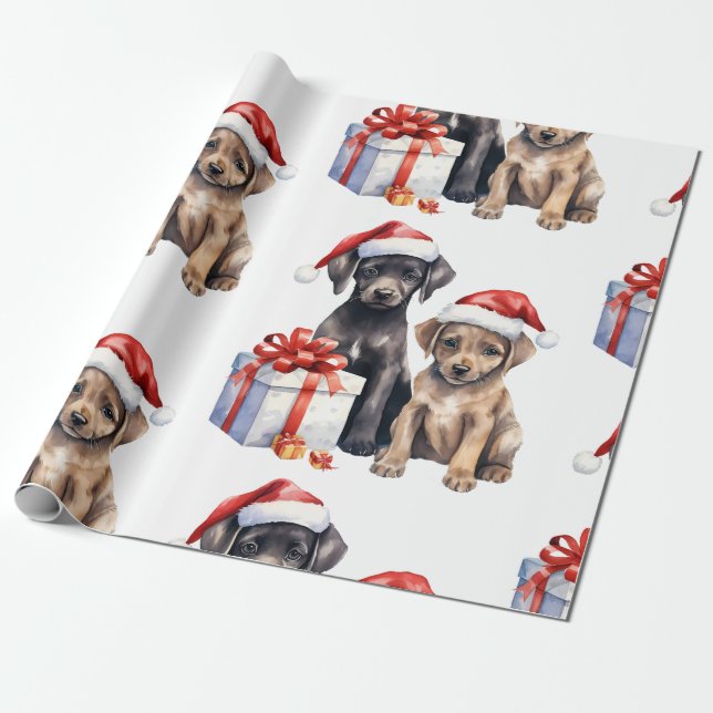 Papel De Presente Cachorro de Natal com papel de embrulhamento de pr (Desenrolado)