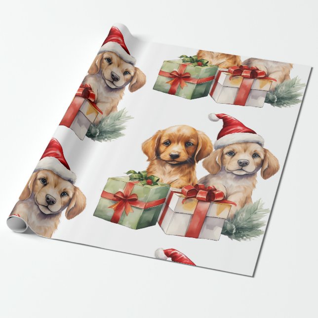 Papel De Presente Cachorro de Natal com presentes (Desenrolado)
