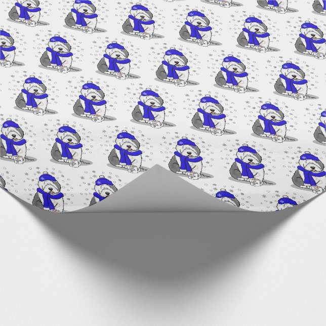 Papel De Presente Cachorro de Ovelino Inglês (Cinza 1), de cor azul- (Ponta)