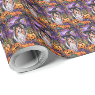 Papel De Presente Cachorro de Shetland Assustador Bruxas de Hallowee