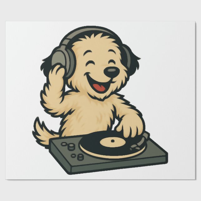 Papel De Presente Cachorro DJ Fofo com Fones de Ouvido � Presente Di (Aberto)