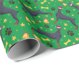 Papel De Presente Cachorro Doberman Pinscher com Natal