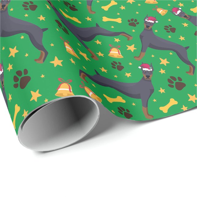 Papel De Presente Cachorro Doberman Pinscher com Natal (Ponta do rolo)