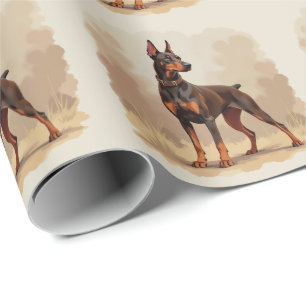 Papel De Presente Cachorro Doberman Pinscher Marrom Ferrugem Vermelh