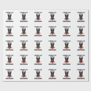 Papel De Presente Cachorro Dobermann Amando Doidamente Corações Verm