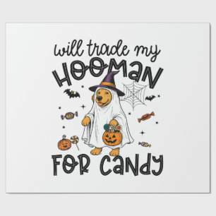 Papel De Presente Cachorro Dourado Engraçado Fantasma de Halloween A
