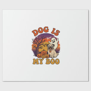 Papel De Presente Cachorro É Boo Halloween Pug Fantasma Abóboras_1