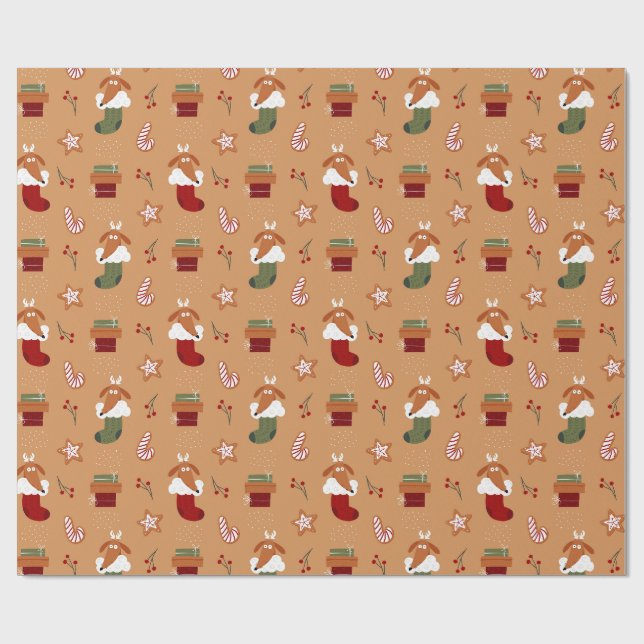 Papel De Presente Cachorro em Meia com Padrão de Biscoito de Gengibr (Aberto)