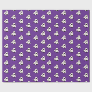 Papel De Presente Cachorro Engraçado Halloween Fantasma Roxo