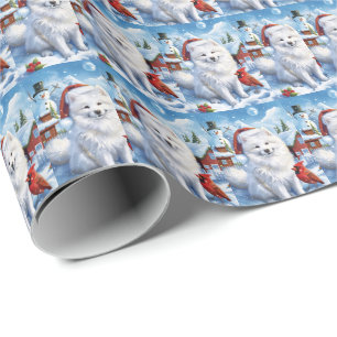 Papel De Presente Cachorro Eskimo Americano Winter Wonderland Natal