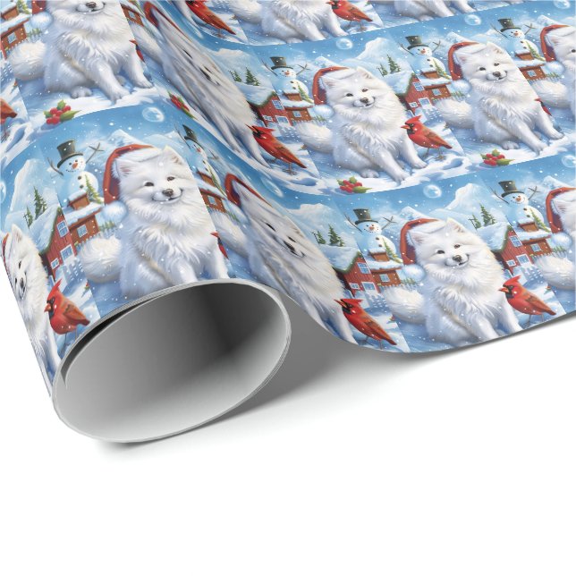Papel De Presente Cachorro Eskimo Americano Winter Wonderland Natal (Ponta do rolo)