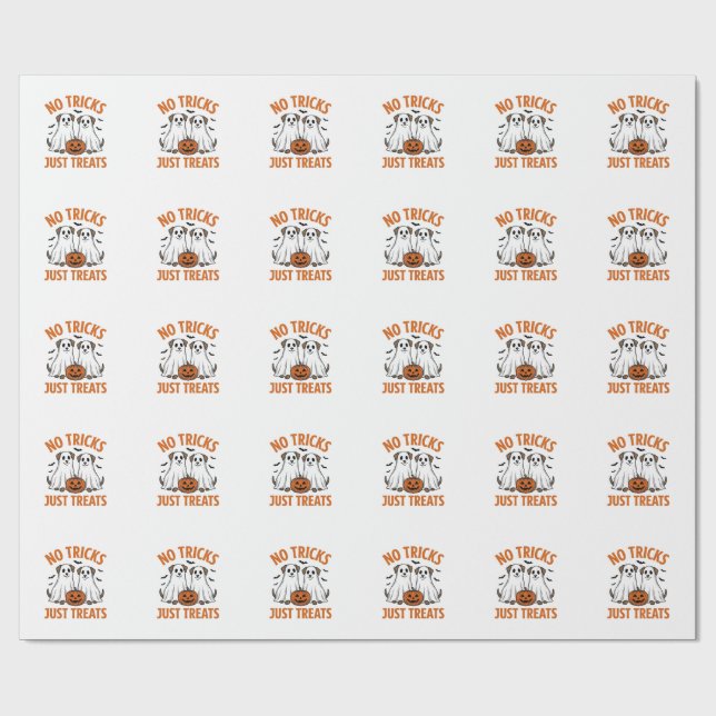 Papel De Presente Cachorro Fantasma Engraçado Halloween Sem Truques  (Aberto)