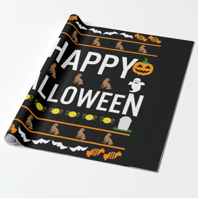 Papel De Presente Cachorro | Feliz Chocolate de Halloween Labrador (Desenrolado)
