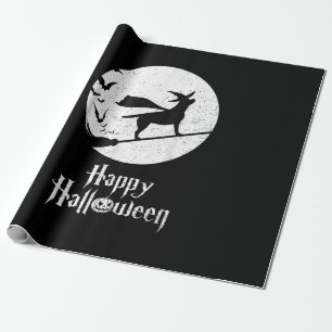 Papel De Presente Cachorro Feliz Vassoura-de-bruxa do Halloween