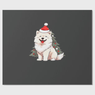 Papel De Presente Cachorro Fofo vestindo chapéu de Papai Noel e cami
