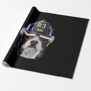 Papel De Presente Cachorro francês bonito Vestindo capacete de bombe