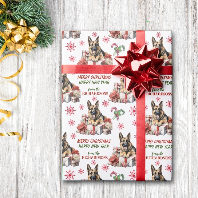 Papel De Presente Cachorro german shepherd com presentes de Natal (Criador carregado)
