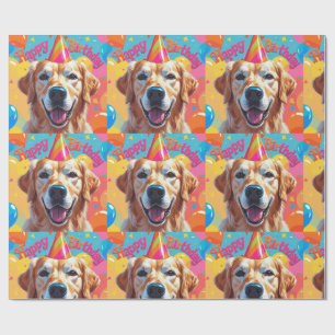 Papel De Presente Cachorro Golden Retriever Colorido