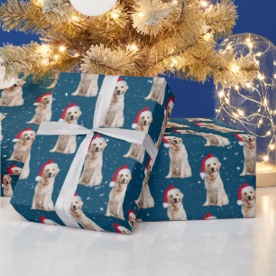 Papel De Presente Cachorro Golden Retriever de Natal em Flocos de Ne