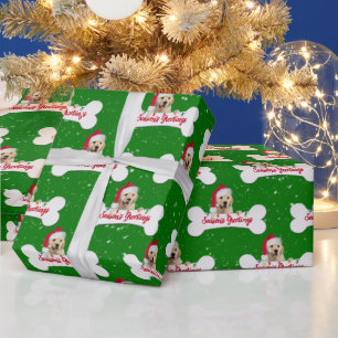 Papel De Presente Cachorro Golden Retriever de Natal em Osso
