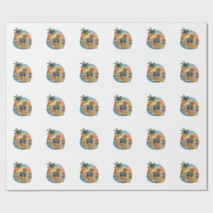 Papel De Presente Cachorro Golden Retriever Surfando Prancha de Surf