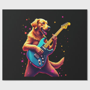 Papel De Presente Cachorro Golden Retriever Tocando Violão Elétrico 