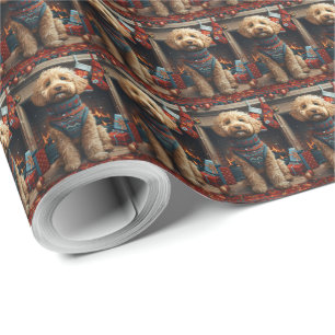 Papel De Presente Cachorro Goldendoodle com Presentes de Natal Larei
