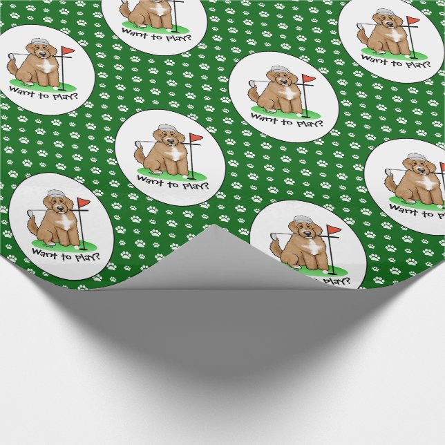 Papel De Presente Cachorro Goldendoodle Jogando Golfe (whmk2 vermelh (Ponta)