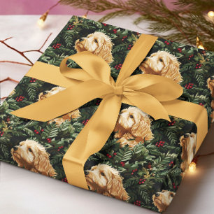 Papel De Presente Cachorro Goldendoodle Pine de Natal
