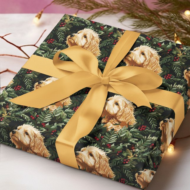 Papel De Presente Cachorro Goldendoodle Pine de Natal (Criador carregado)