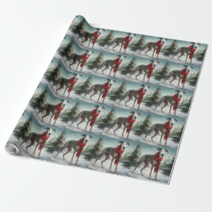 Papel De Presente Cachorro Greyhound no Natal da Neve