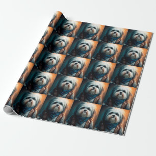 Papel De Presente Cachorro Havanese em bicicleta pintura digital