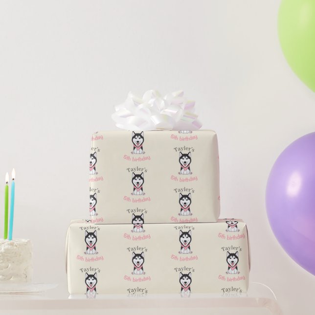 Papel De Presente Cachorro husky preto e branco fofo (Presentes para festas)