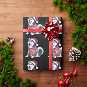 Papel De Presente Cachorro Husky Siberiano Suéter Feio Chapéu de Pap