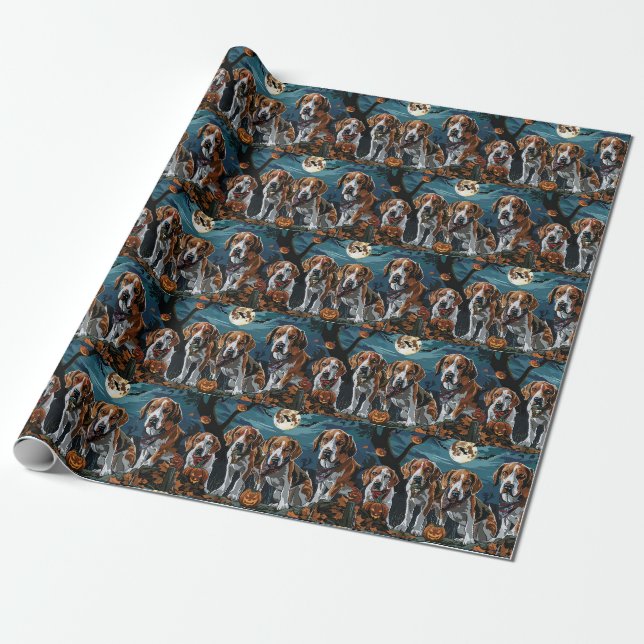 Papel De Presente Cachorro Inglês Americano Halloween Assustador  (Desenrolado)