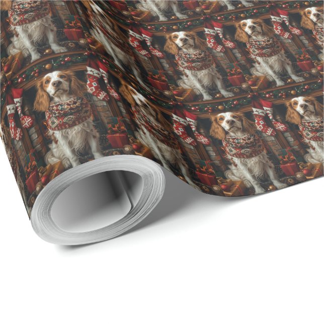 Papel De Presente Cachorro Inglês com Lareira de presentes de Natal (Ponta do rolo)