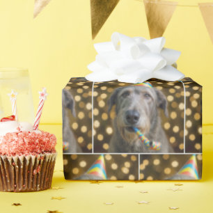 Papel De Presente Cachorro Irish Wolfhound de Aniversário Com Chapéu