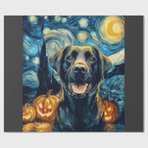 Papel De Presente Cachorro Labrador Preto Fofo de Halloween Jack O L