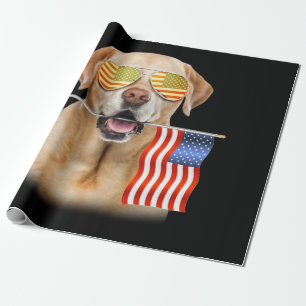 Papel De Presente Cachorro Labrador Retriever EUA Flag