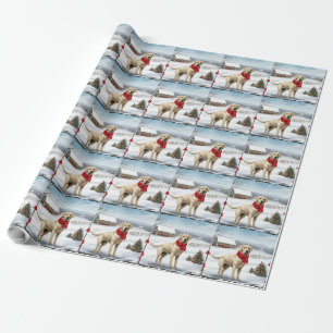 Papel De Presente Cachorro Labrador Retriever na Neve Natal