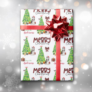 Papel De Presente Cachorro Malamute do Alasca, pássaro e árvore de