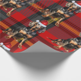 Papel De Presente Cachorro Negro Tan Coonhound e Natal da Xadrez Ver