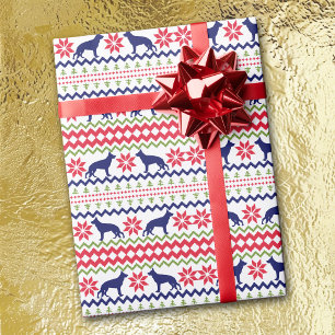 Papel De Presente Cachorro Pastor Alemão de Natal no Estilo Nórdico