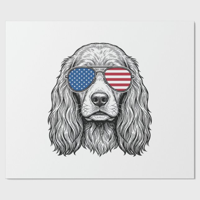 Papel De Presente Cachorro Patriótico com Óculos de Sol de Bandeira  (Aberto)